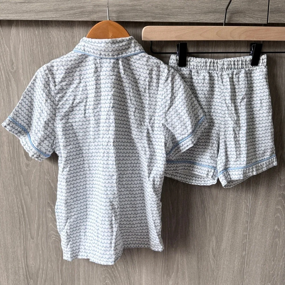 Petite Plume Twill Pajama Short Set Boys 5 Blue La Mer Nautical Preppy Waves Pjs
